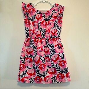 GAP Kids Flutter Sleeve Pink/Red Floral Knee-Length Dress Girl Size Small